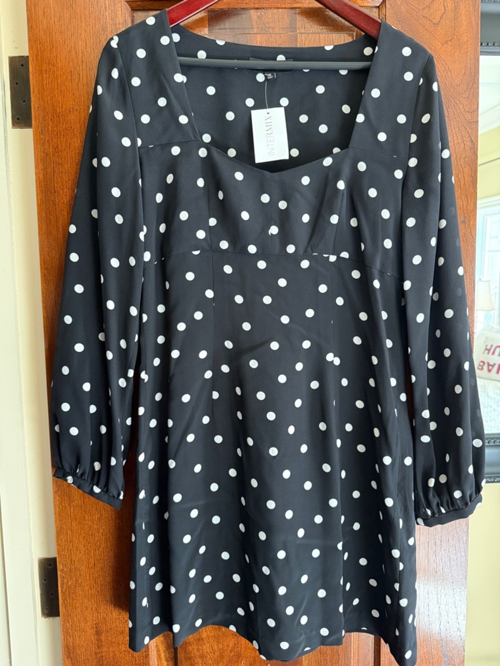 INTERMIX Black Polka Dot V-Neck Dress NWT